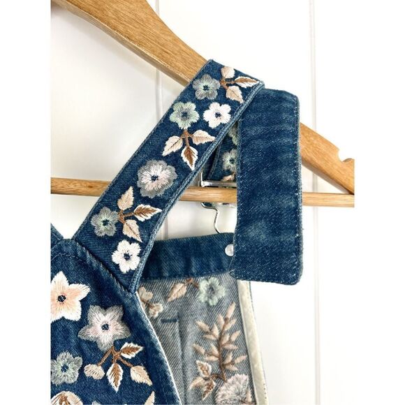 Needle & Thread Boho Romantic Overall Floral-Embroidered Denim Pinafore Dress 2 - Picture 10 of 13